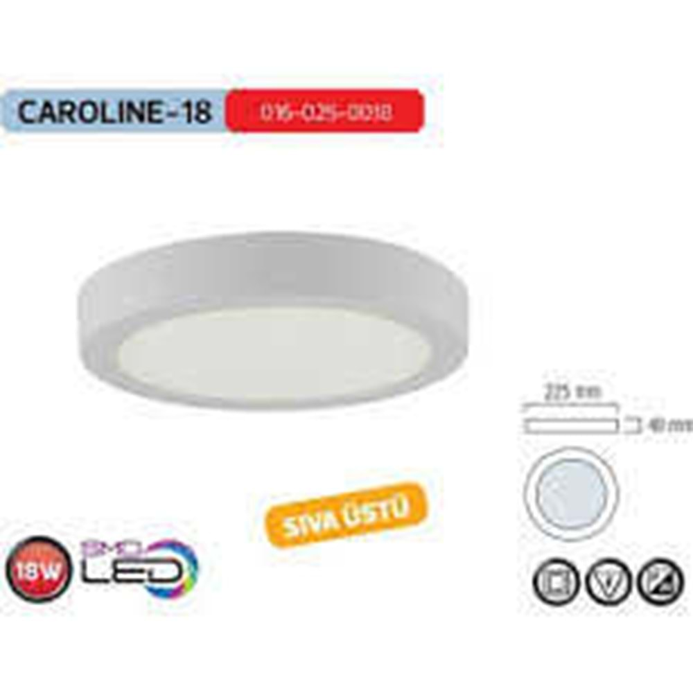 HOROZ 18W SIVA ÜSTÜ LED PANEL BEYAZ KASA GÜNIŞIĞI CAROLINE-18 016 025 0018