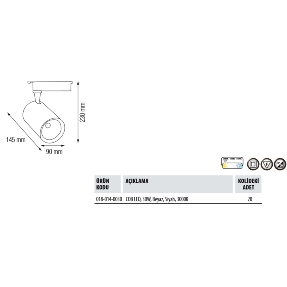 HOROZ BEYAZ KASA RAYLI LED ARMATÜR 30W DUBAI 3000K 018 014 0030