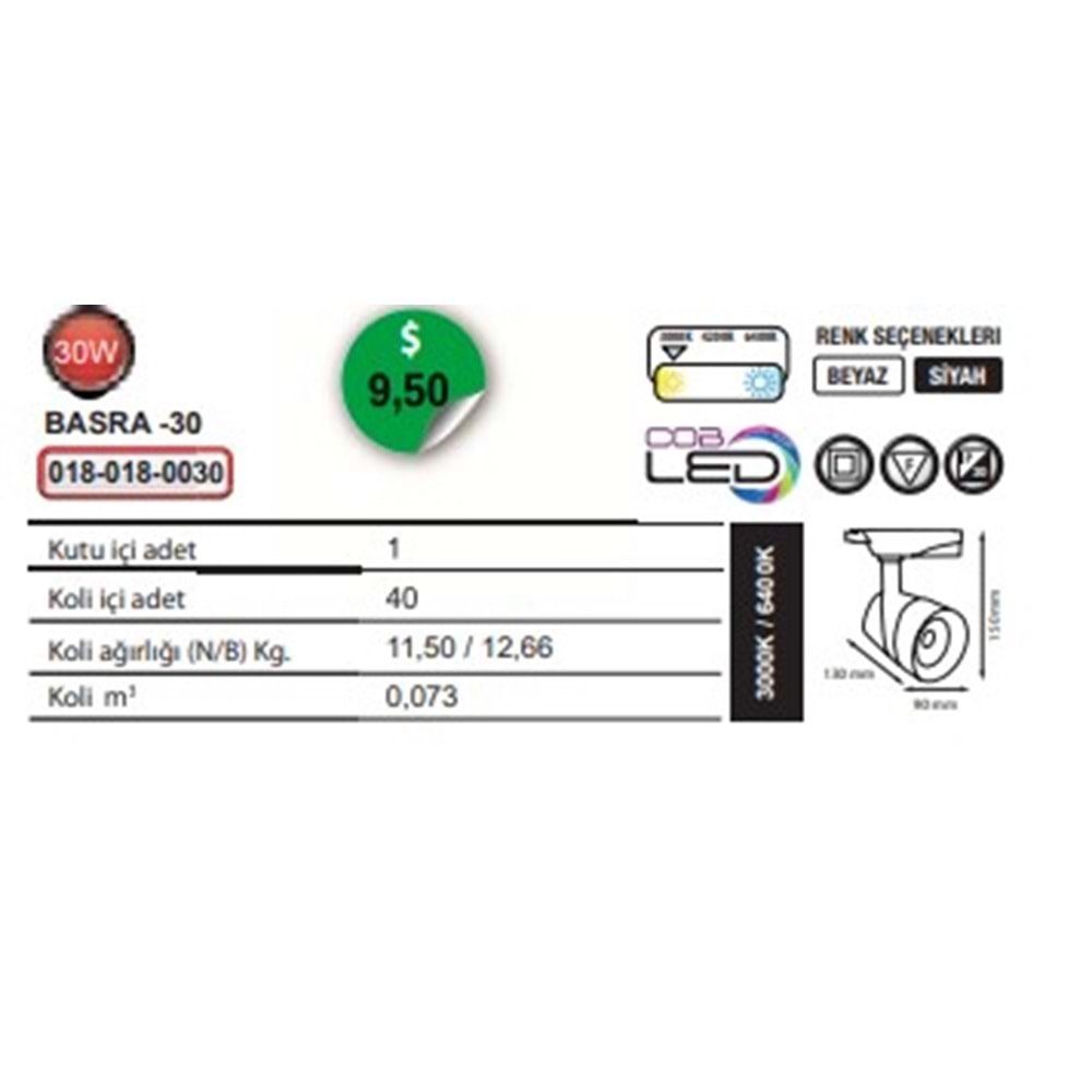 HOROZ RAY SPOT BASRA-30 BEYAZ KASA 6400K 018 028 0030-B-6400K