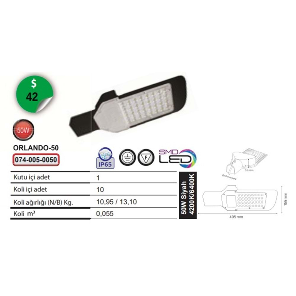 HOROZ 50W ORLANDO-50 4200K LED SOKAK ARMATÜRÜ 074 005 0050