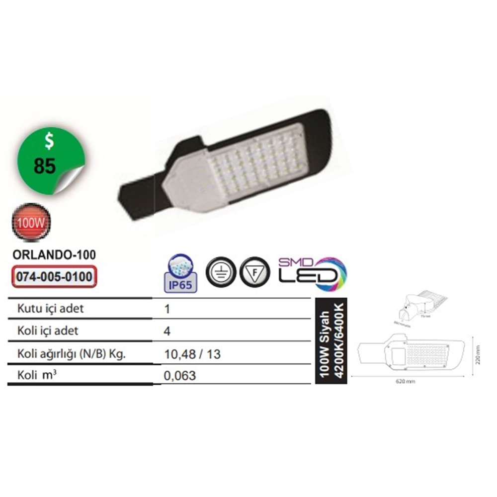 HOROZ 100W ORLANDO-100 4200K LED SOKAK ARMATÜRÜ 074 005 0100