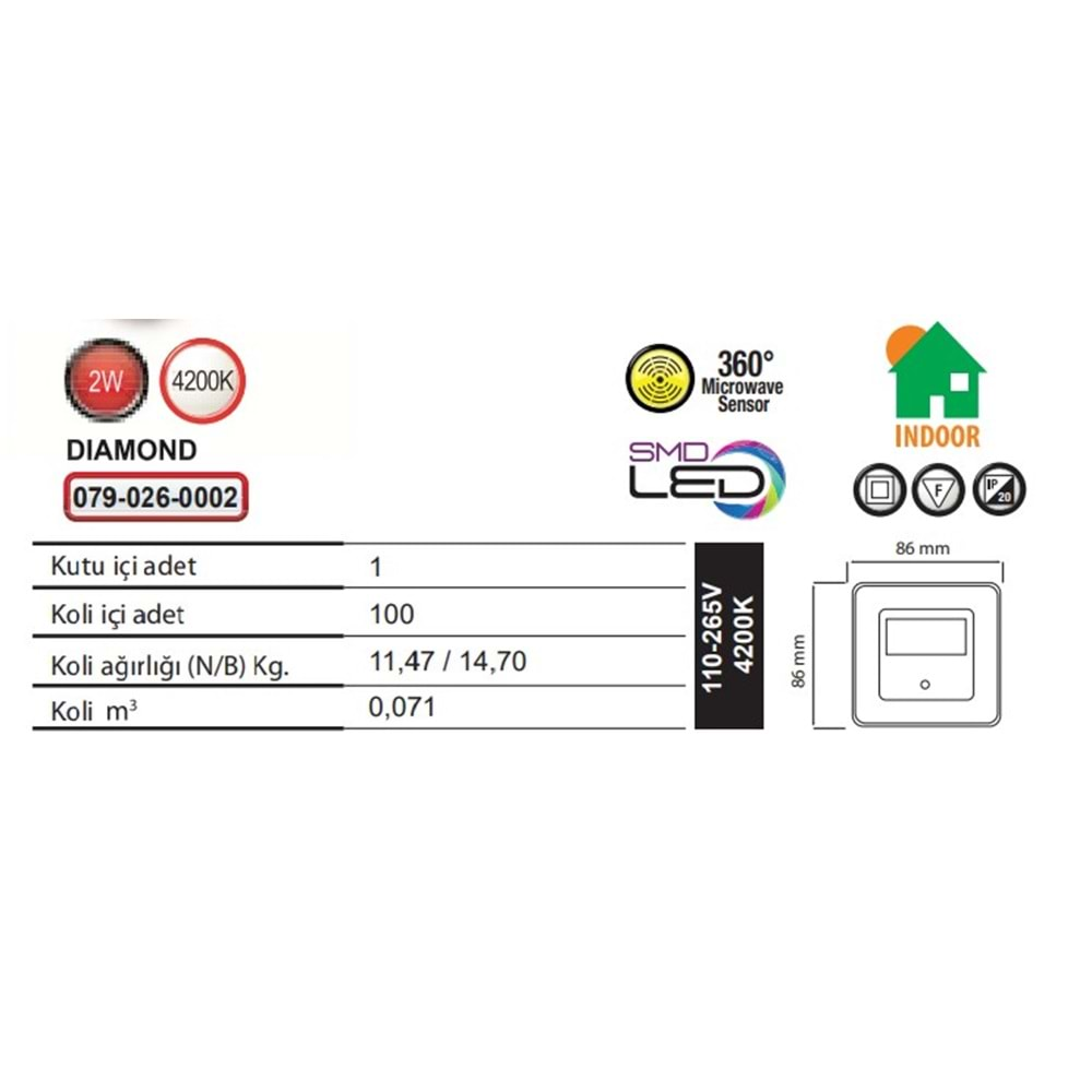 HOROZ 2W DIAMOND SENSÖRLÜ GÖMME LED ARMATÜR 079 026 0002