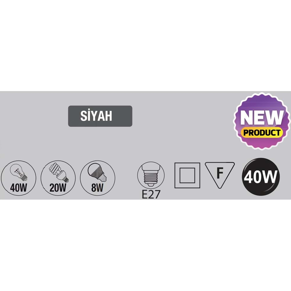 HOROZ 40W E27 SİYAH BAHÇE ARMATÜRÜ PRİZMA 400 010 129-S