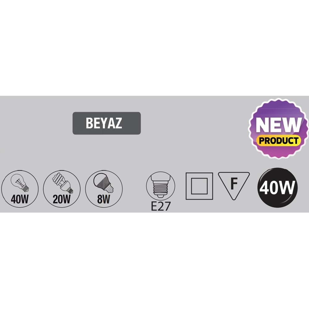 HOROZ 40W E27 BEYAZ BAHÇE ARMATÜRÜ PRİZMA 400 020 129-B