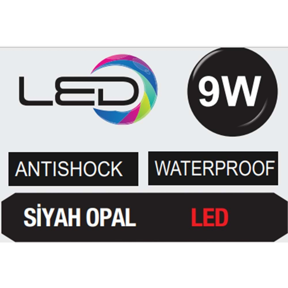 HOROZ 9W 3000K SİYAH OPAL LED ARMATÜR AQUA YARIMAY 400 323 114