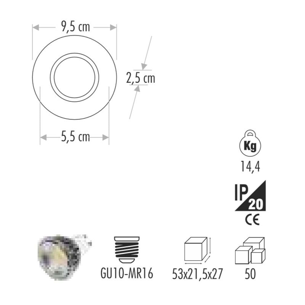 CATA LİLYUM CAM SPOT ARMATÜR LED ÇERÇEVELİ GÜNIŞIĞI CT-6636