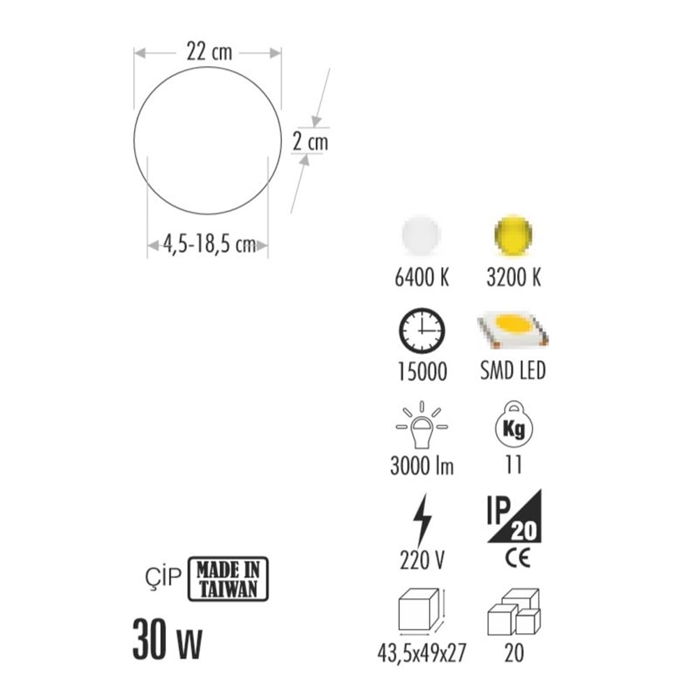 CATA 30W X-PLUS SLIM LED PANEL 3200K GÜNIŞIĞI CT-5663