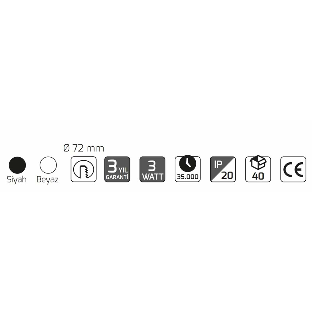 GOYA 3W LED PANEL SİYAH KASA 6500K GY-1728