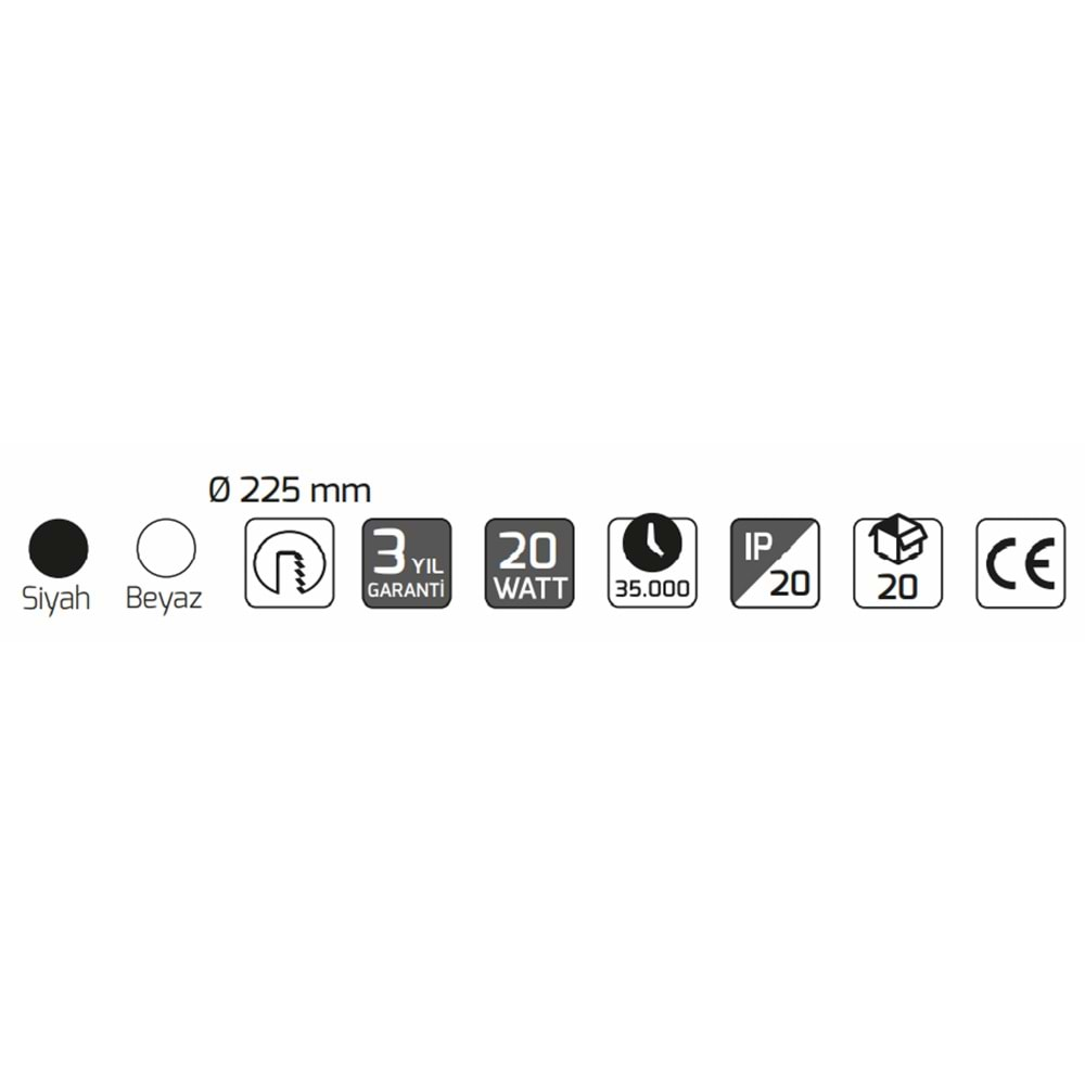 GOYA 20W LED PANEL SİYAH KASA 3000K GY-1788