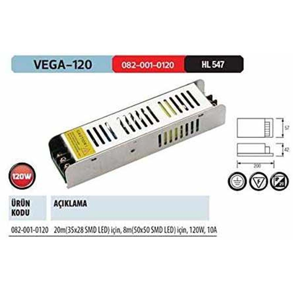 HOROZ 10 AMPER ŞERİT LED TRAFOSU 12V 120W VEGA-120 082 001 0120