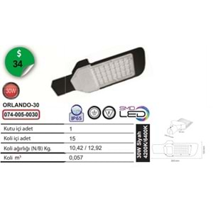 HOROZ 30W ORLANDO-30 6400K LED SOKAK ARMATÜRÜ 074 005 0030