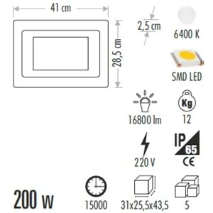 CATA 200W ULTRA SLİM LED PROJEKTÖR SMD CT-4663