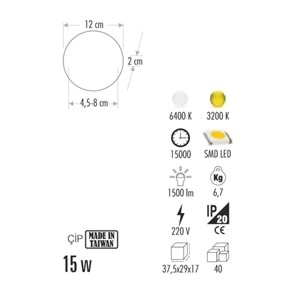 CATA 15W X-PLUS SLIM LED PANEL 3200K CT-5661