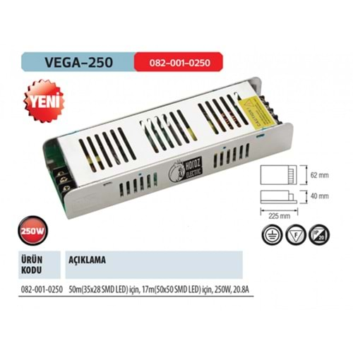 HOROZ 20,8 AMPER ŞERİT LED TRAFOSU 12V 250W VEGA-250 082 001 0250