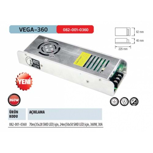 HOROZ 30 AMPER ŞERİT LED TRAFOSU 12V 360W VEGA-360 082 001 0360