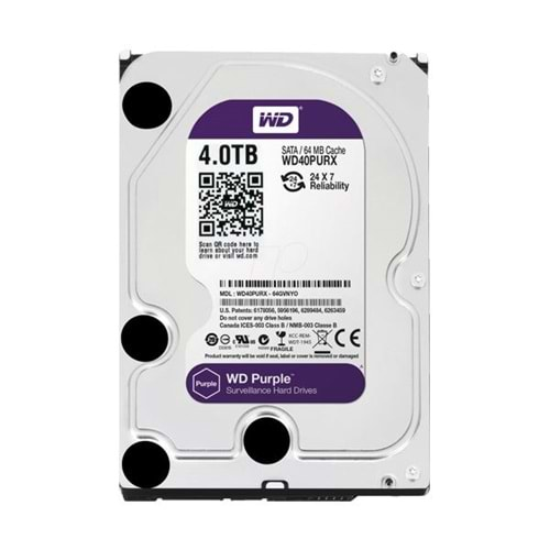 WESTERN DIGITAL 4TB HARD DİSK WDC-WD40PURZ4TB WD40PURZ 3.5 5400RPM 64MB Sata 3.0 Güvenlik Hard Diski